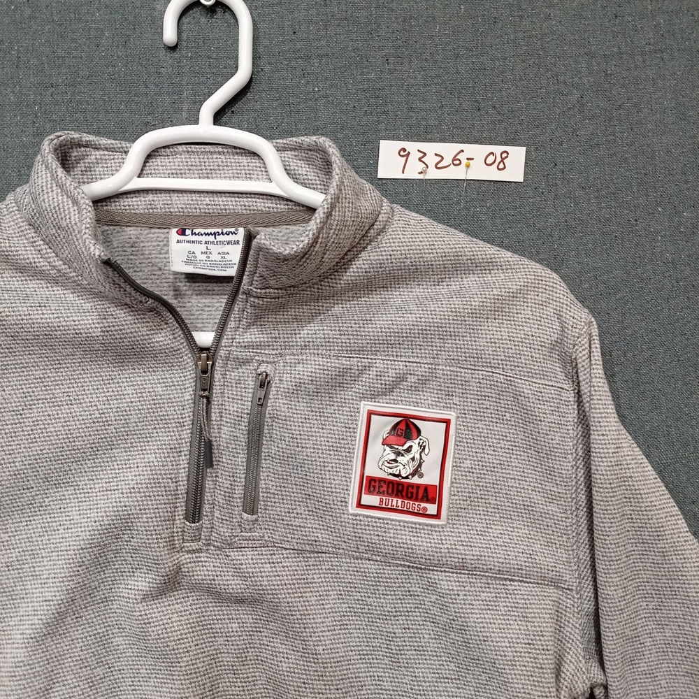 Champion Georgia Bulldogs Mens Large Gray Quarter Zip Pullover Textured Sweater